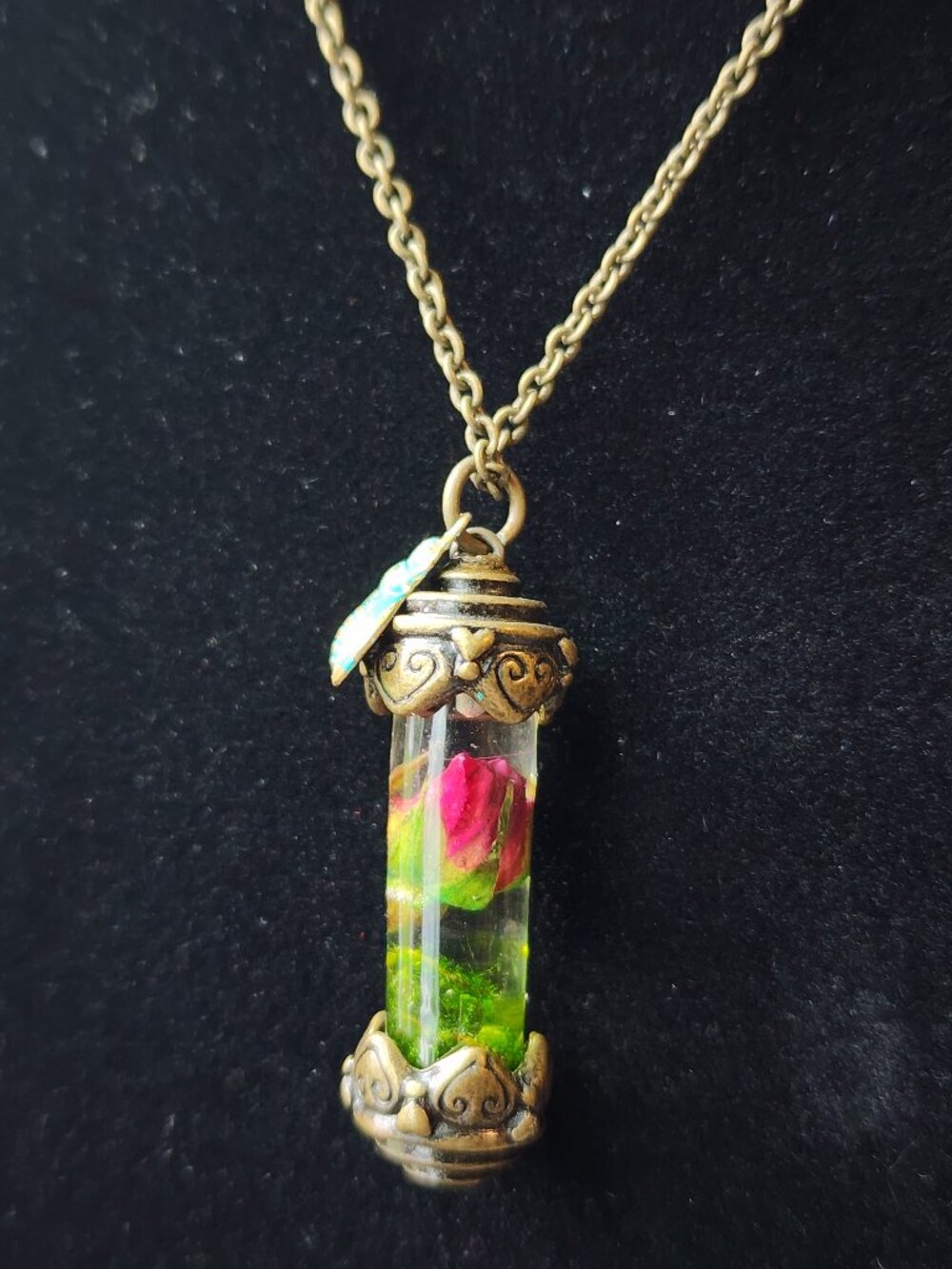 Handmade Real Rose Vial Necklace-Flower Orb